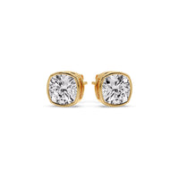 Cushion Diamond Bezel Set Solitaire Certified Stud Earrings