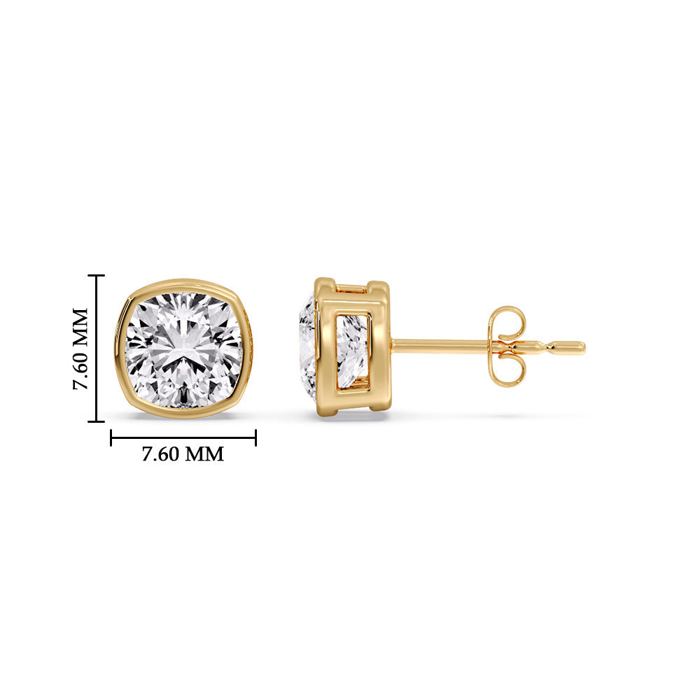 Cushion Diamond Bezel Set Solitaire Certified Stud Earrings