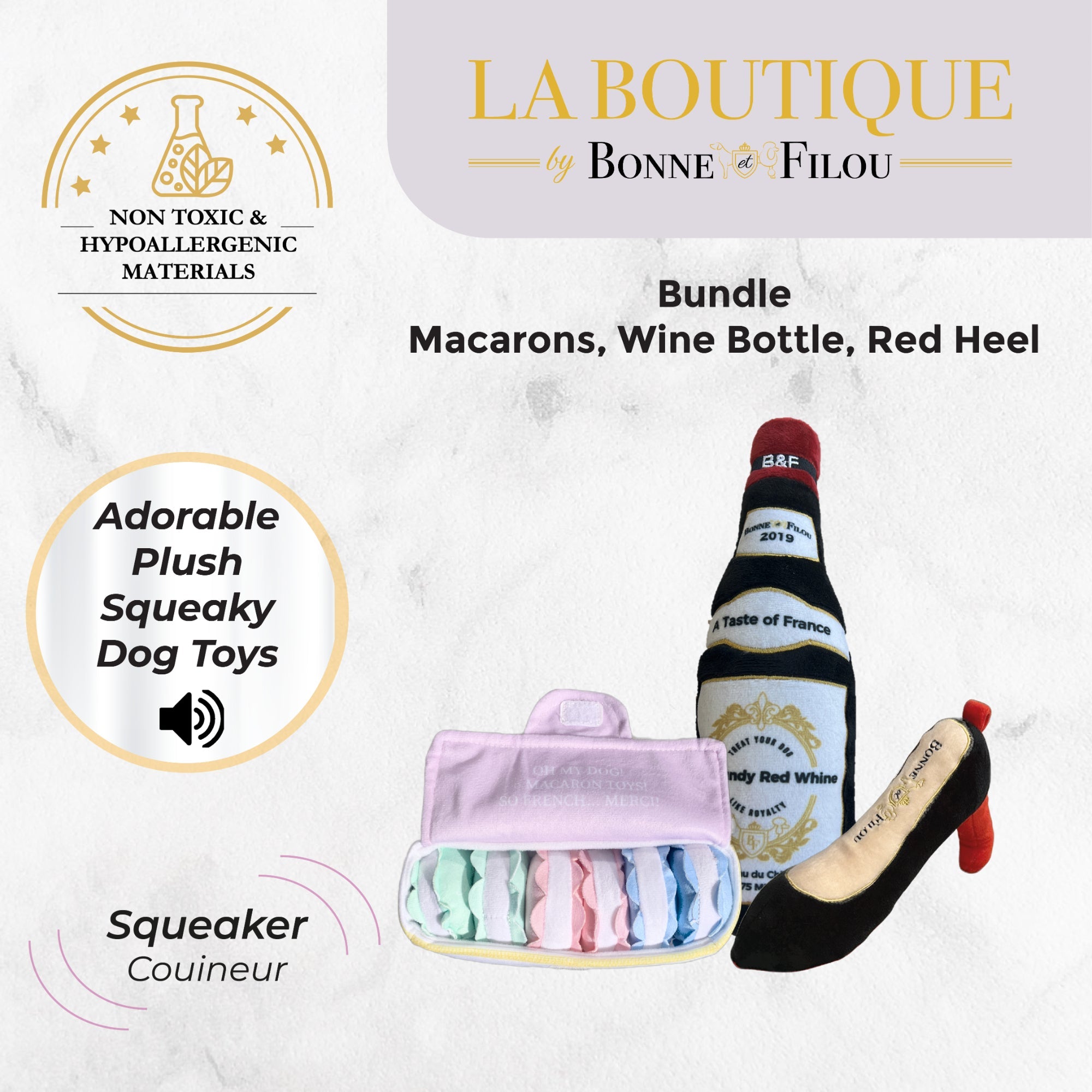 Plush Squeaky Dog Toy Set- Large - BIG FRENCHIES