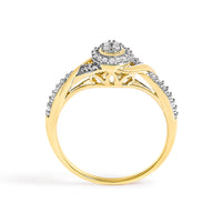 10K Yellow Gold 1/10 Cttw Diamond Swirl and Halo Promise Ring (I-J Color, I3 Clarity) - Size 7
