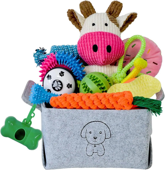 20-Piece Puppy Teething Chew Toy Set with Basket for Small & Medium Dogs - BIG FRENCHIES