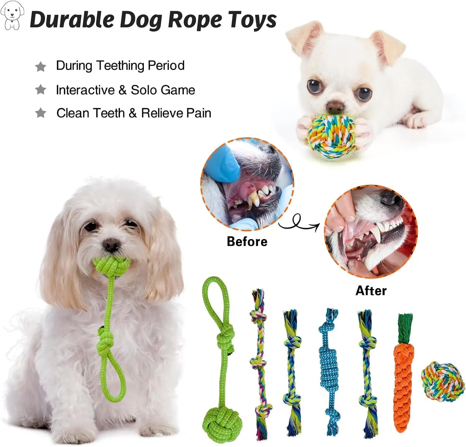 20-Piece Puppy Teething Chew Toy Set with Basket for Small & Medium Dogs - BIG FRENCHIES