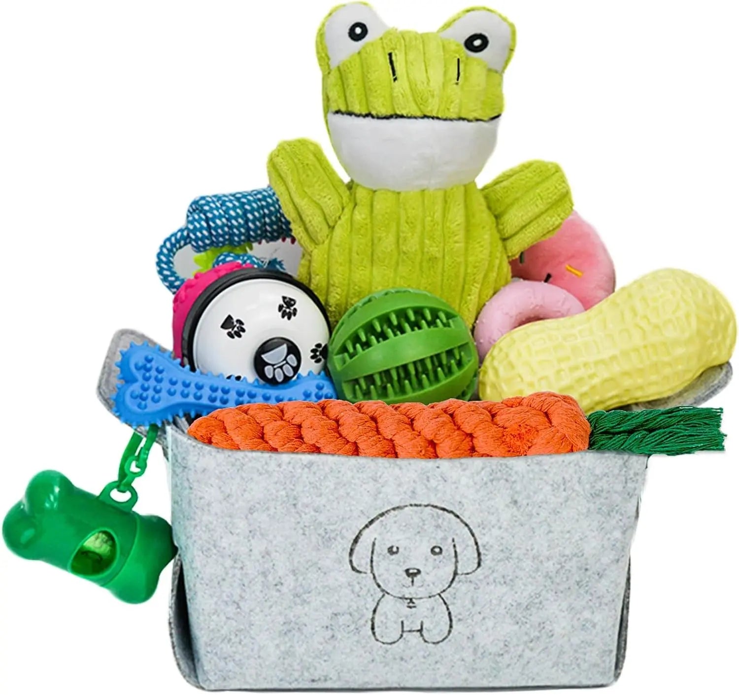 20-Piece Puppy Teething Chew Toy Set with Basket for Small & Medium Dogs - BIG FRENCHIES