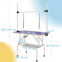 Adjustable Dog Grooming Table with 2 Safety Slings, Storage Basket, Purple