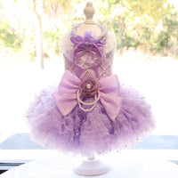 Fairy Princess Dog Dress – Luxury Tutu Pet Wedding Gown Purple