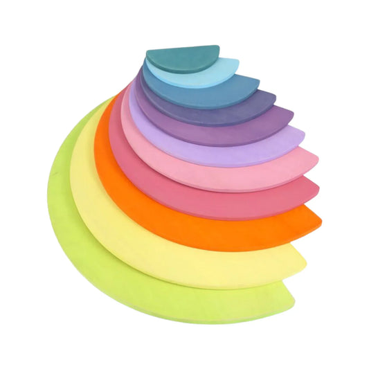 11 Pcs Large Wooden Rainbow Stacking Semi-Circles – Pastel/Macaron Colors - BIG FRENCHIES