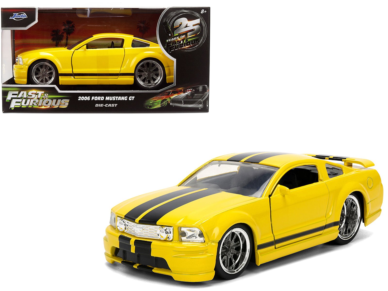 2006 Ford Mustang GT Yellow with Black Stripes "Fast & Furious 25 Years" Series 1/32 Diecast Model Car by Jada  free shipping USA