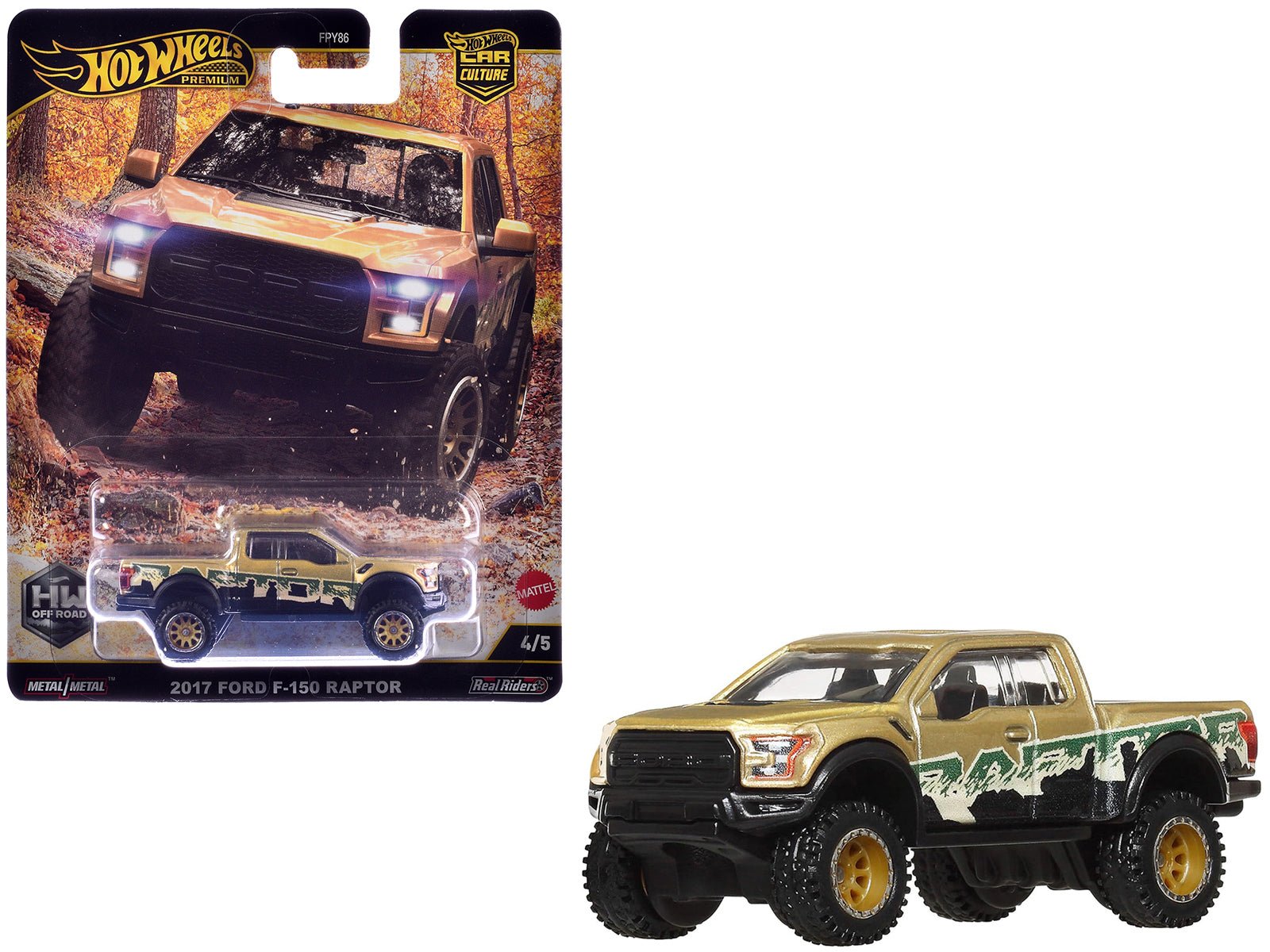2017 Ford F-150 Raptor Pickup Truck Gold Metallic with Graphics "HW Off Road" Series Diecast Model Car by Hot Wheels  free shipping USA