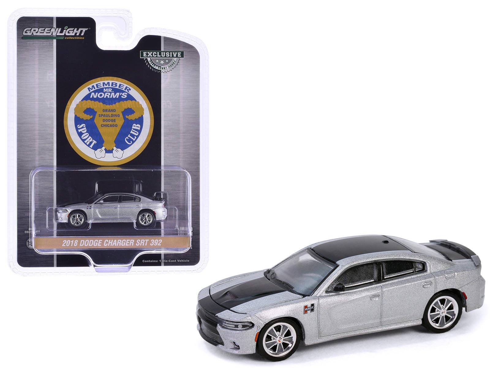 2018 Dodge Charger SRT 392 Silver Metallic with Black Stripe "Mr. Norm Heritage GSS Charger" "Hobby Exclusive" Series 1/64 Diecast Model Car by Greenlight  free shipping USA