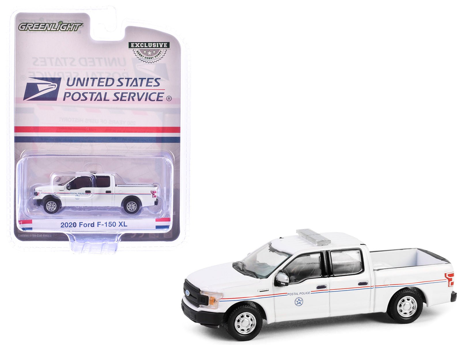 2020 Ford F-150 XL Pickup Truck "United States Postal Service (USPS) Postal Police" White with Red and Blue Stripes "Hobby Exclusive" Series 1/64 Diecast Model Car by Greenlight  free shipping USA