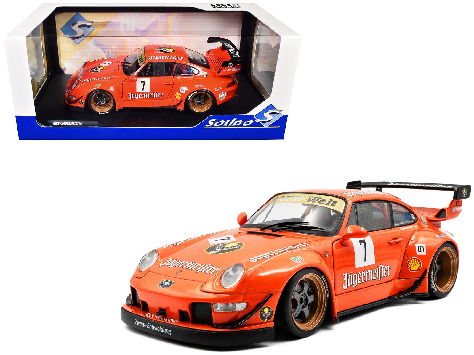 2020 RWB Bodykit #7 "Jagermeister" Orange with Graphics 1/18 Diecast Model Car by Solido  free shipping USA
