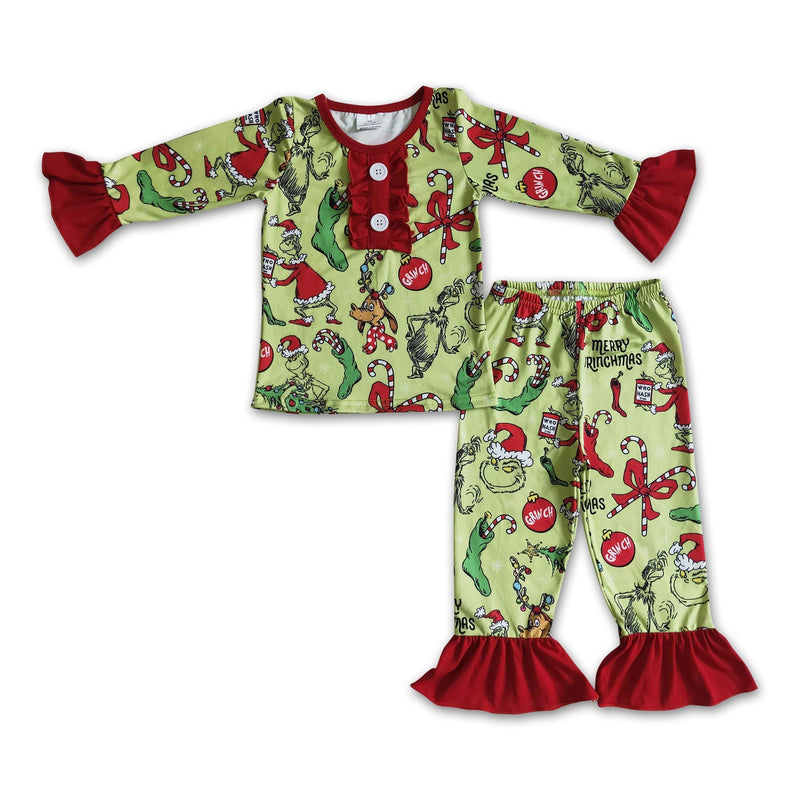 Green face merry Christmas kids girls pajamas - BIG FRENCHIES