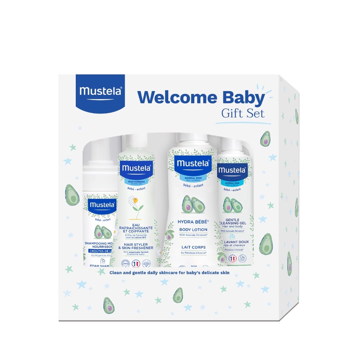 Mustela Welcome Baby 4-Piece Gift Set – Gentle Skincare Essentials with Avocado Perseose® for Newborns