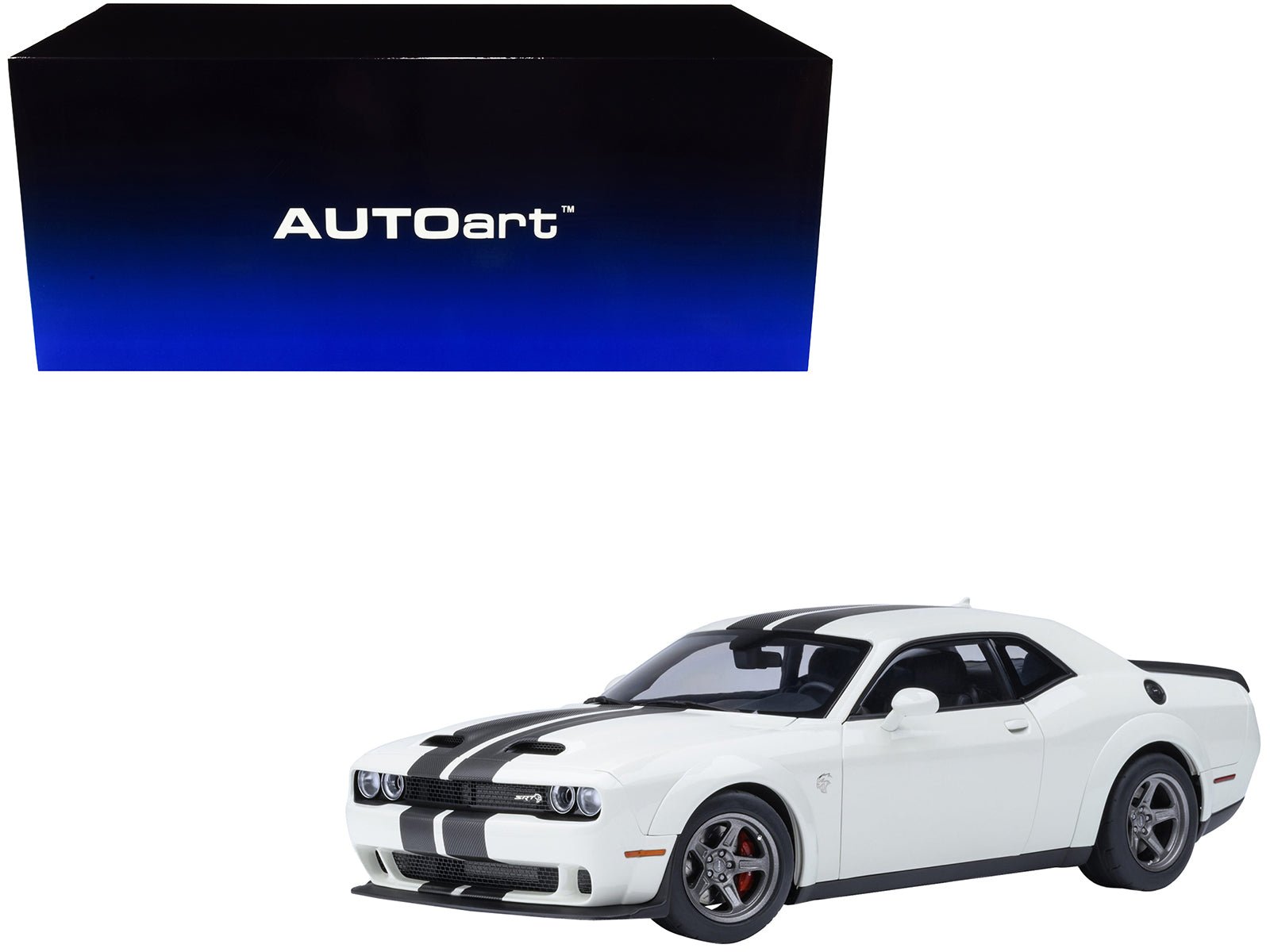 2023 Dodge Challenger SRT Super Stock Knuckle White with Carbon Stripes 1/18 Model Car by Autoart  free shipping USA