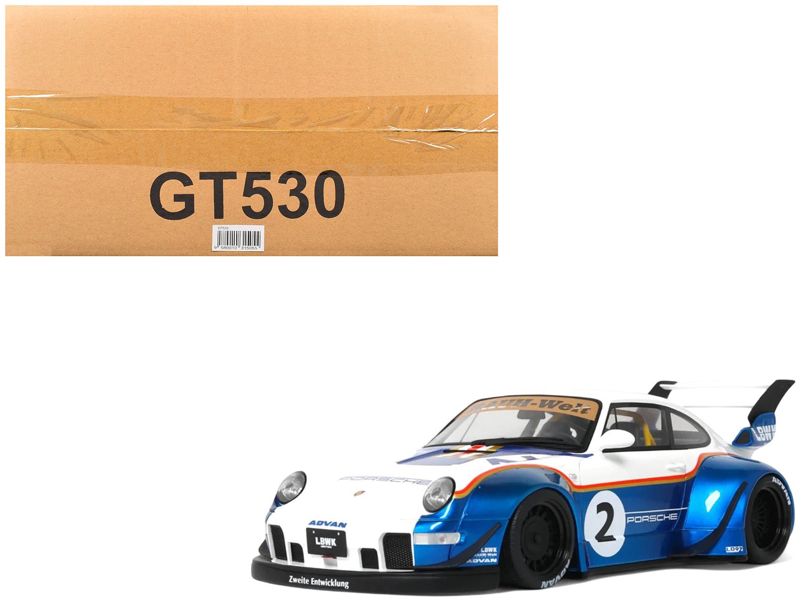 2023 RWB x Liberty Walk 993 #2 White and Blue Metallic with Graphics 1/18 Model Car by GT Spirit  free shipping USA
