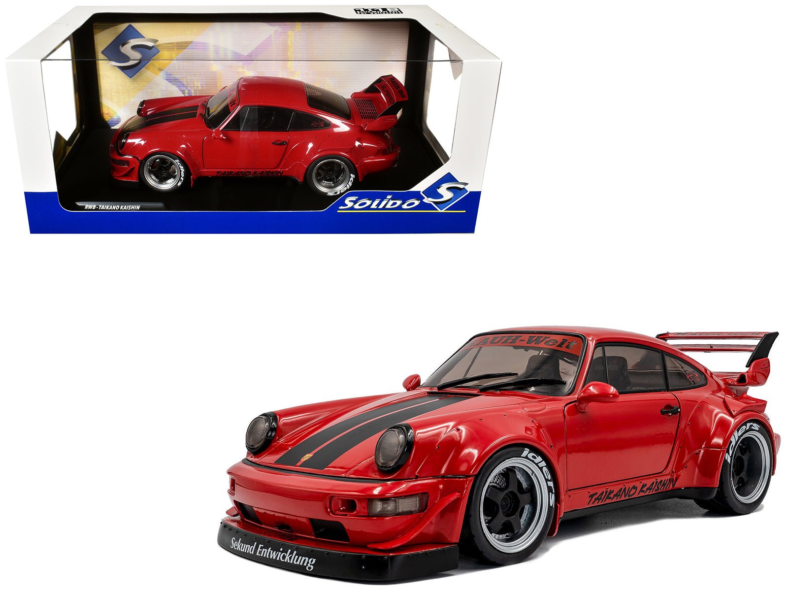 2024 RWB Bodykit "Taikano Kaishin" Red with Black Stripes 1/18 Diecast Model Car by Solido  free shipping USA