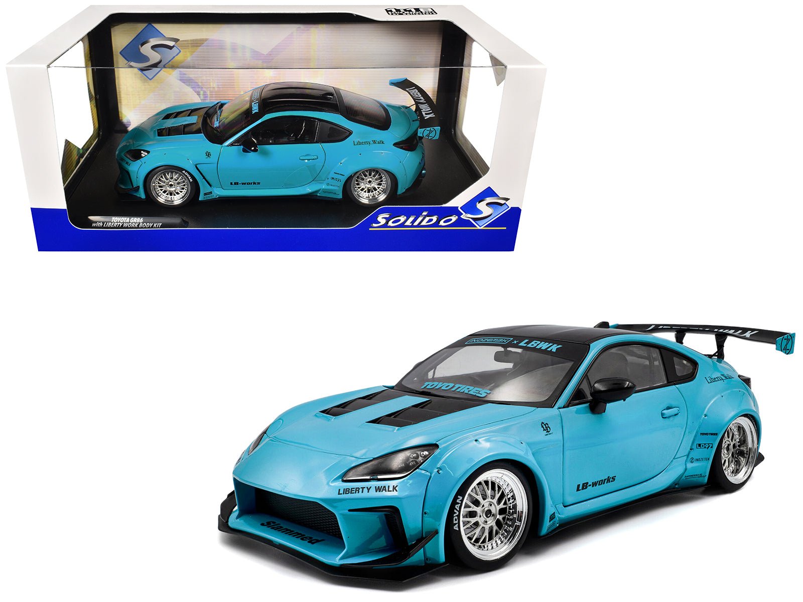 2024 Toyota GR86 LBWK Body Kit RHD (Right Hand Drive) Baby Blue with Black Top 1/18 Diecast Model Car by Solido  free shipping USA