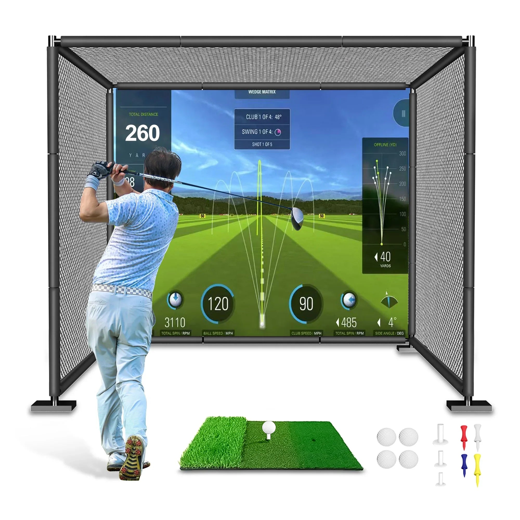 YUNIC Golf Driving Cage with Metal Frame and Simulator Impact Screen - BIG FRENCHIES