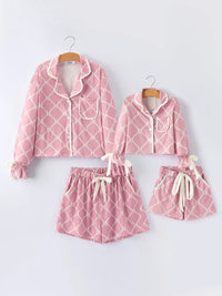 Mommy & me Autumn Check Bow Girls Lapel Pajamas - BIG FRENCHIES