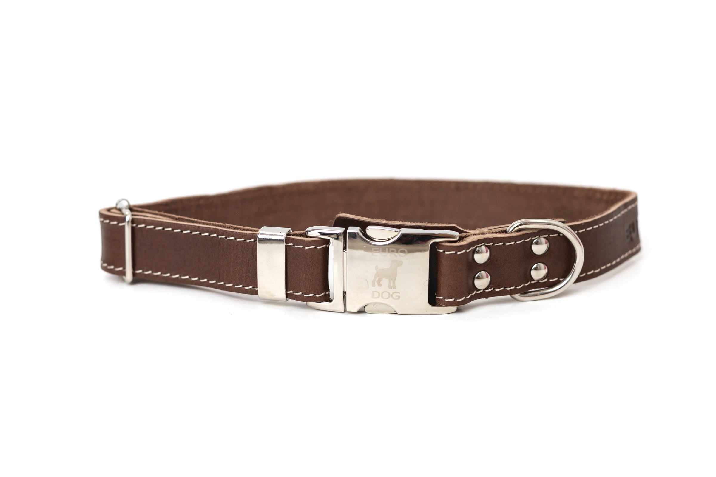Pro Line Quick-Release Chocolate Leather Dog Collar with Metal Buckle - BIG FRENCHIES