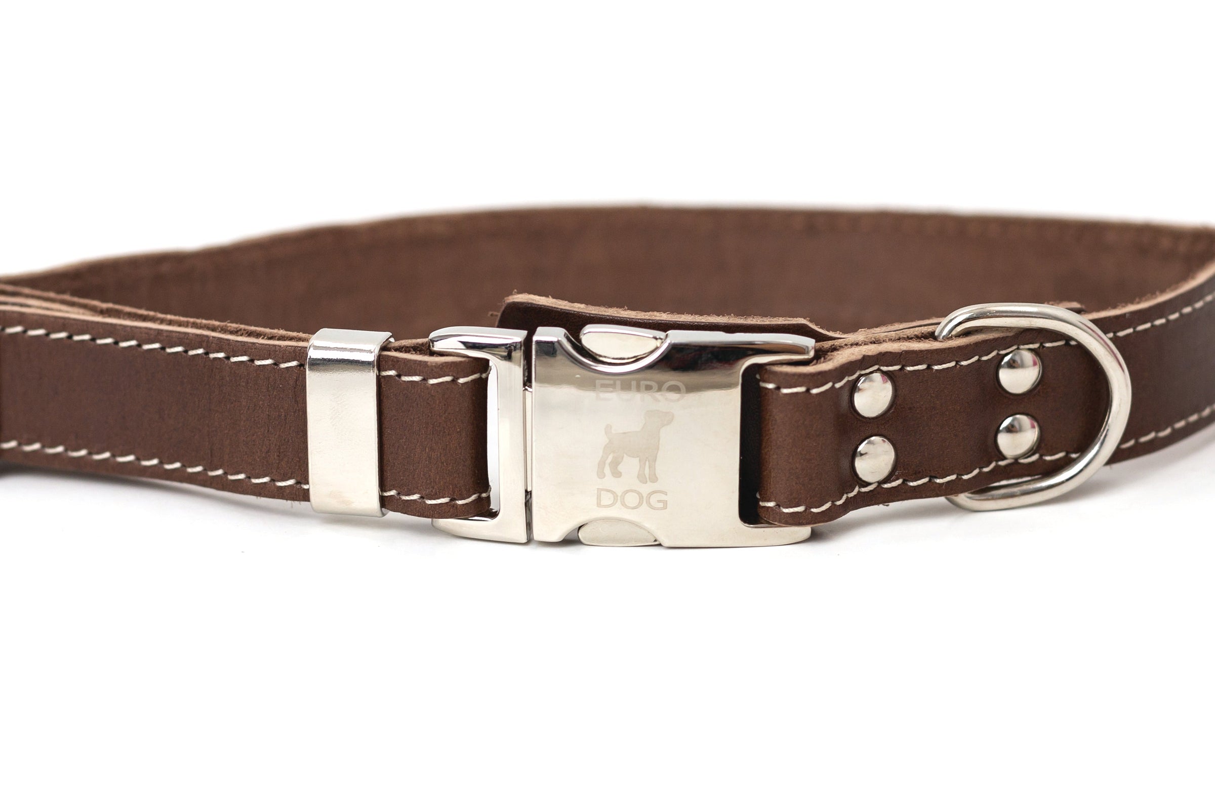 Pro Line Quick-Release Chocolate Leather Dog Collar with Metal Buckle - BIG FRENCHIES