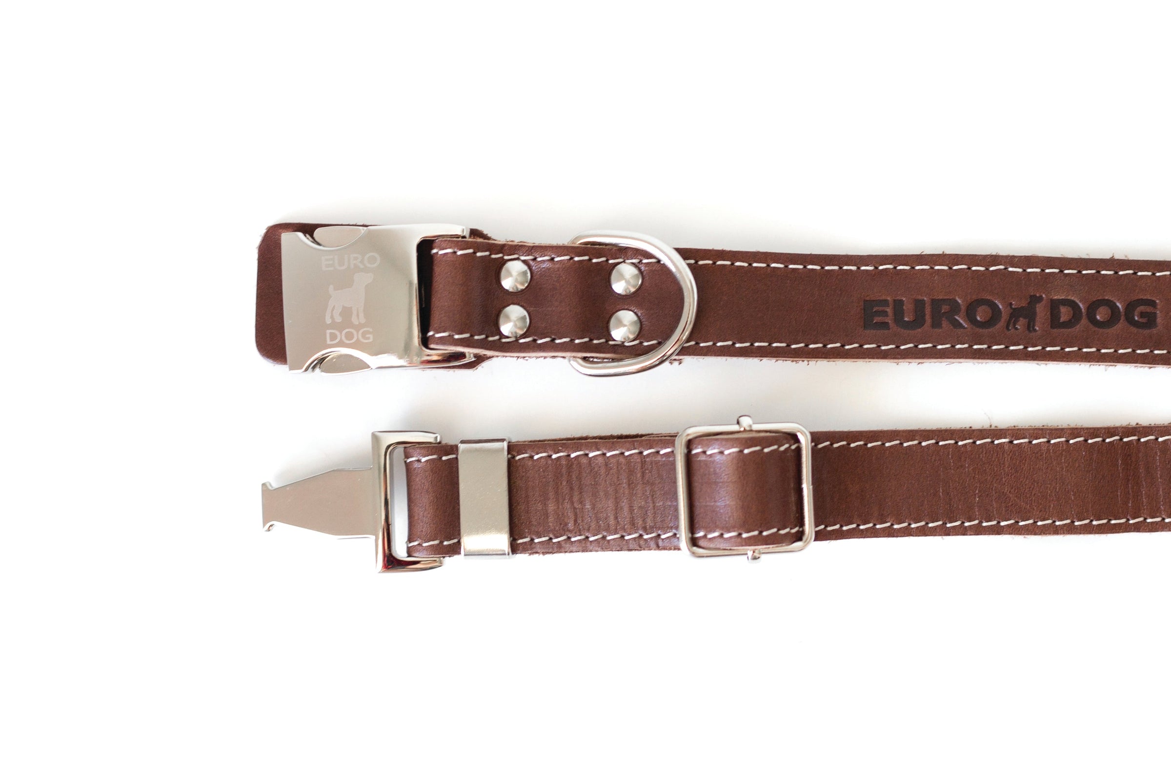 Pro Line Quick-Release Chocolate Leather Dog Collar with Metal Buckle - BIG FRENCHIES