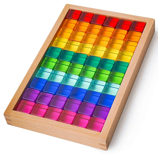 60 Pcs Rainbow Translucent Lucite Cubes Set with Storage Tray - BIG FRENCHIES