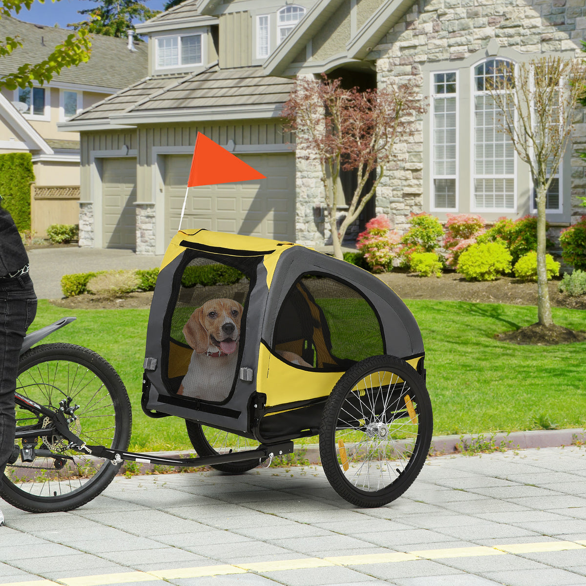 Dog Bike Trailer, Pet Stroller with Wheels for Medium Dogs, Yellow