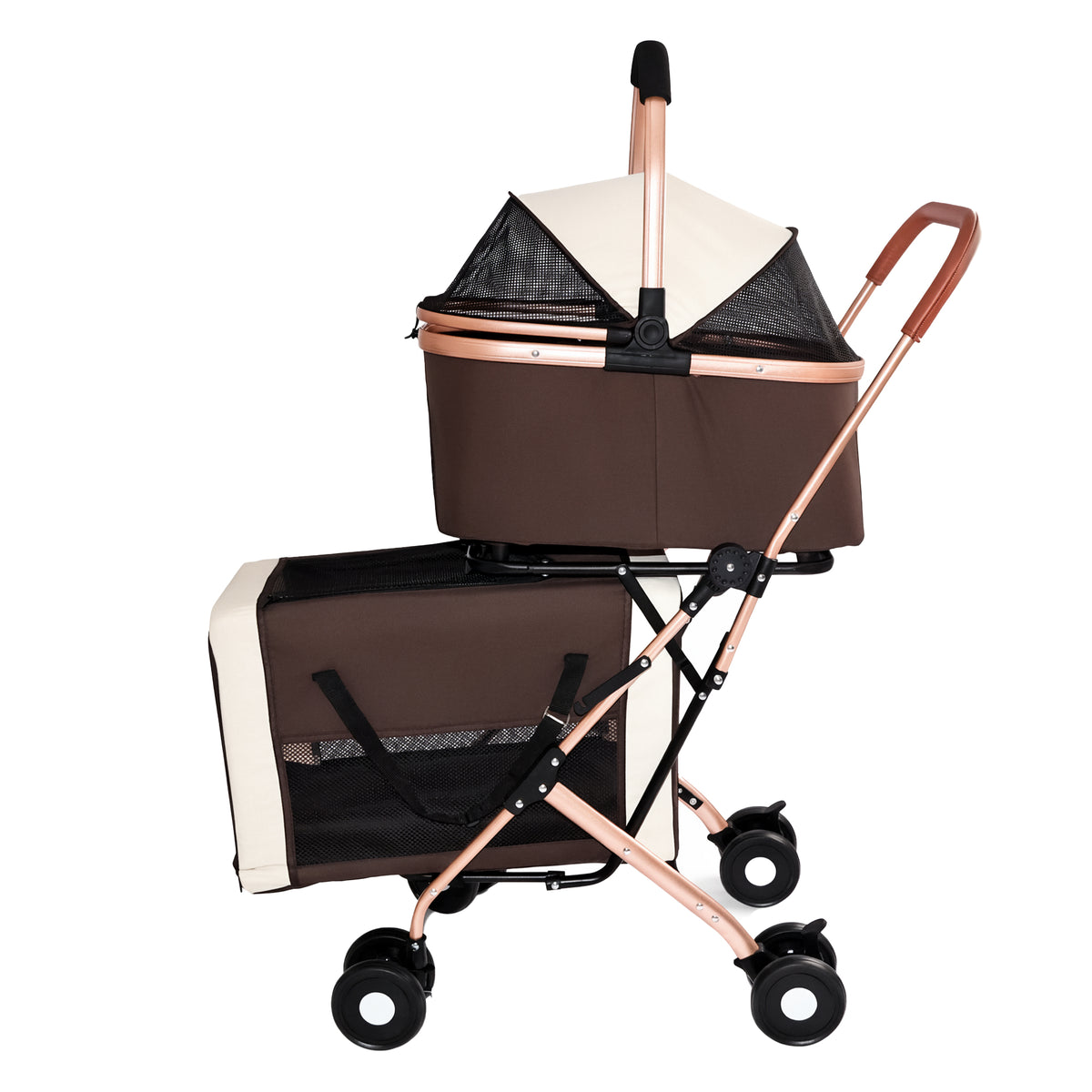 3-in-1 Double Pet Stroller For Small Medium Dogs Cats, Foldable Frame Convertible Pet Carrier Tote, Shockproof Wheels Wi