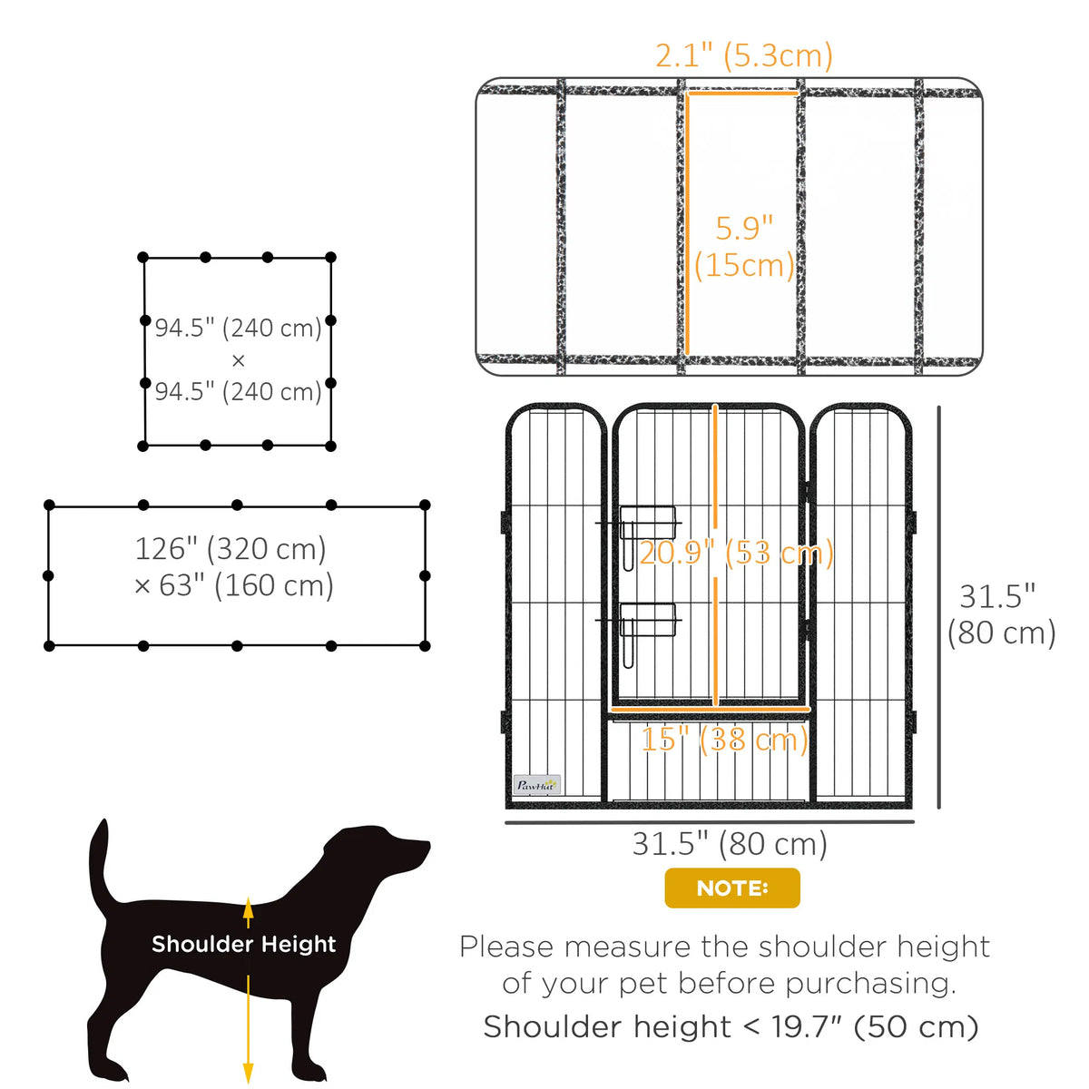 Dog Pen with Gate, 12 Panels Puppy Playpen, Dog Fence, 31.5"H