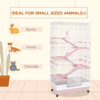 32"L 6-Level Small Animal Cage Rabbit Hutch with Universal Lockable Wheels, Slide-out Tray for Bunny, Chinchillas, Ferre
