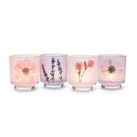 Frosted Glass Votive Candle Holder With Pressed Flowers Set of 4 - BIG FRENCHIES