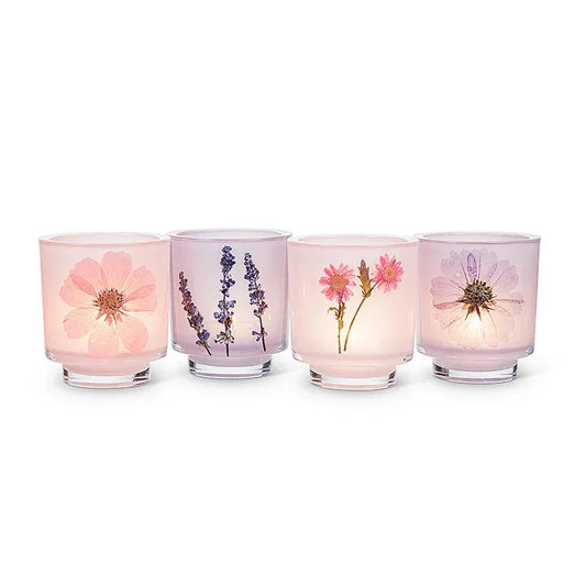 Frosted Glass Votive Candle Holder With Pressed Flowers Set of 4 - BIG FRENCHIES