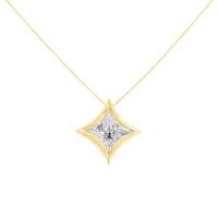 10K White Gold 1/10 Cttw Bezel Set Solitaire Princess Cut Diamond Kite Shaped Pendent Necklace - 18" Inches