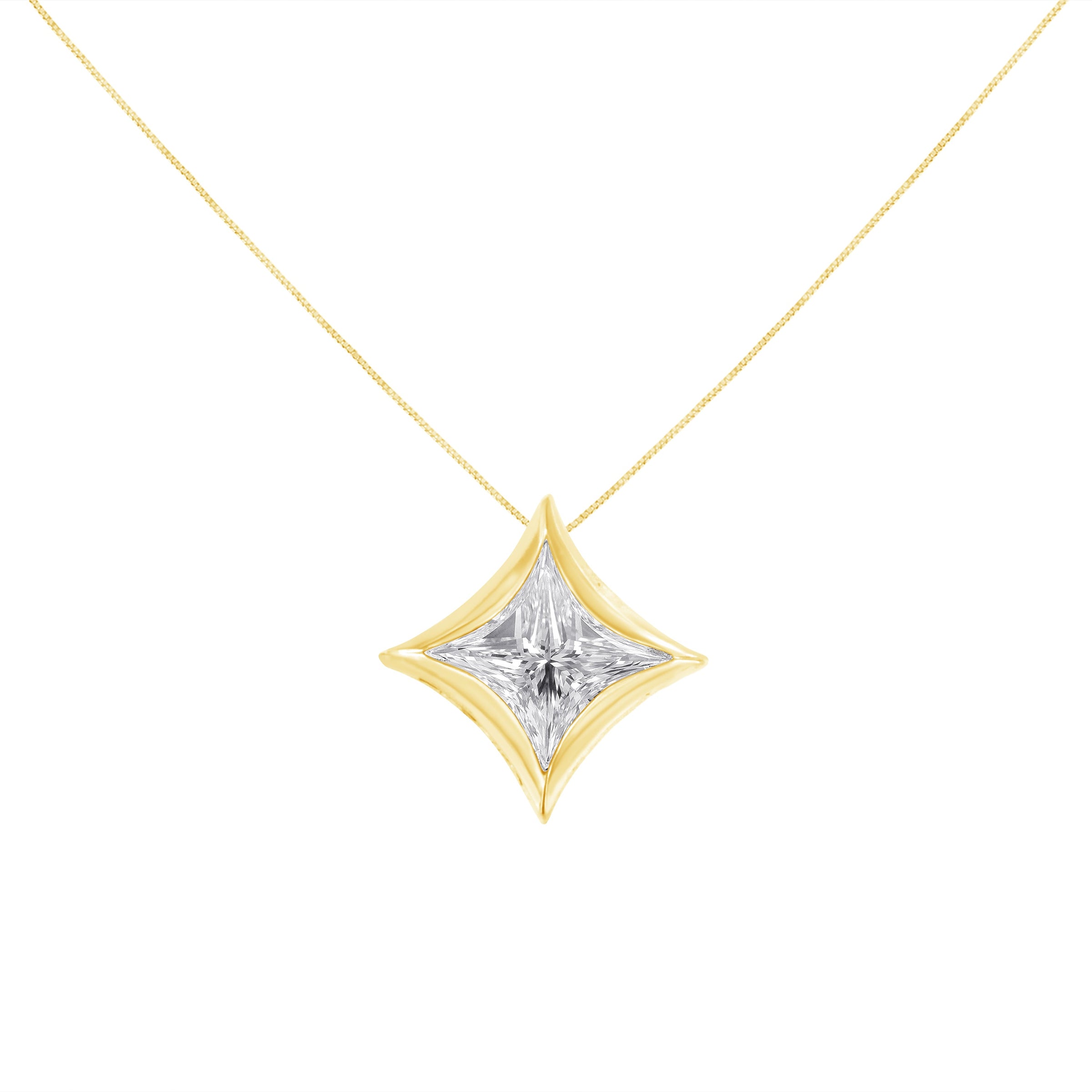 10K White Gold 1/10 Cttw Bezel Set Solitaire Princess Cut Diamond Kite Shaped Pendent Necklace - 18" Inches
