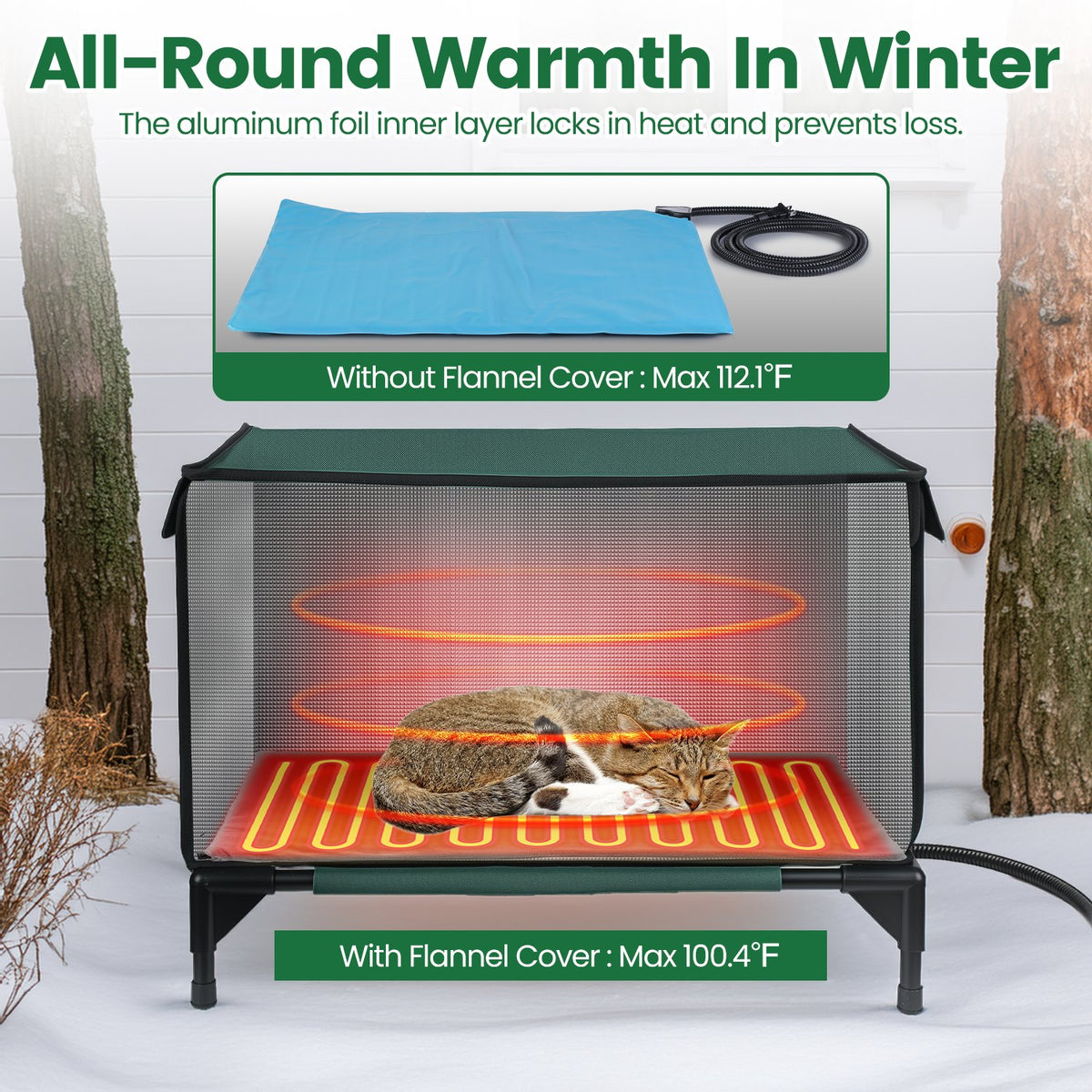 1Pc Waterproof Heated Cat House Outdoor Weatherproof Insulated Kitty Shelter Feral Cat Heating Bed With Heating Pad Anti