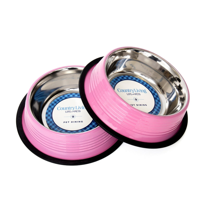 Country Living Set of 2 Ribbed Non-Slip Pet Bowls – Carnation Pink - BIG FRENCHIES