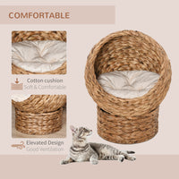 Handwoven Elevated Cat Bed with Soft Cushion & Egg Chair Shape, Basket Bed Kitty House with Stand, Raised Wicker House f