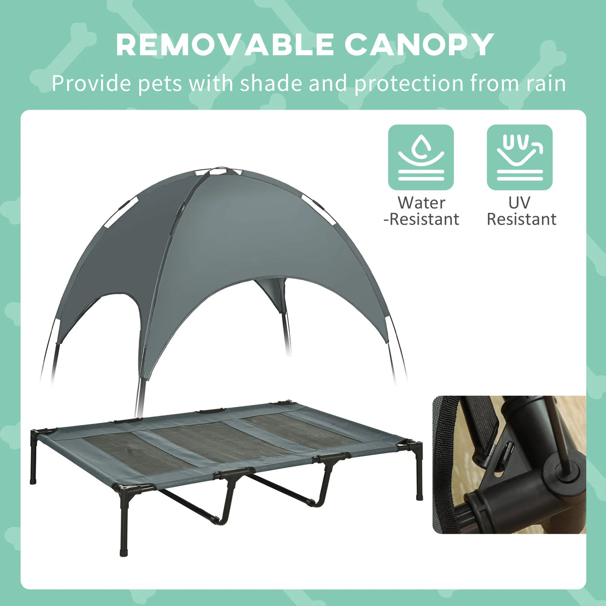 Elevated Dog Bed with Canopy, Portable Raised Dog Cot for XL Sized Dogs, Indoor & Outdoor, 48" x 36" x 43", Grey