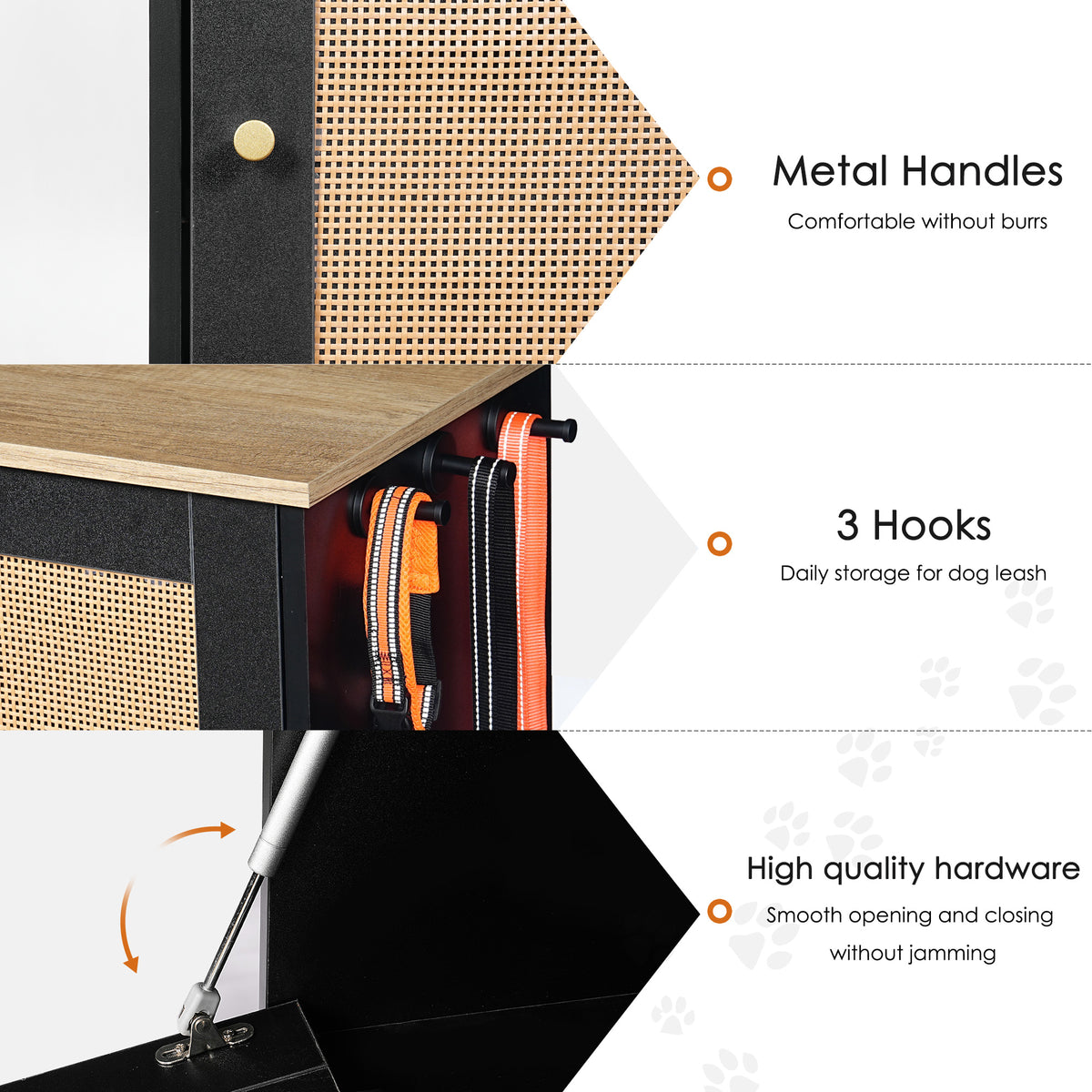 Feeding station with 2 lockers, pet feeding station with 2 elevated dog bowls, side hooks, anti-tipping kit, hidden pet 