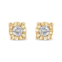 10K Yellow Gold Plated .925 Sterling Silver 1/10 Cttw Round Brilliant-Cut Diamond Miracle-Set Stud Earrings (J-K Color, I3 Clarity)