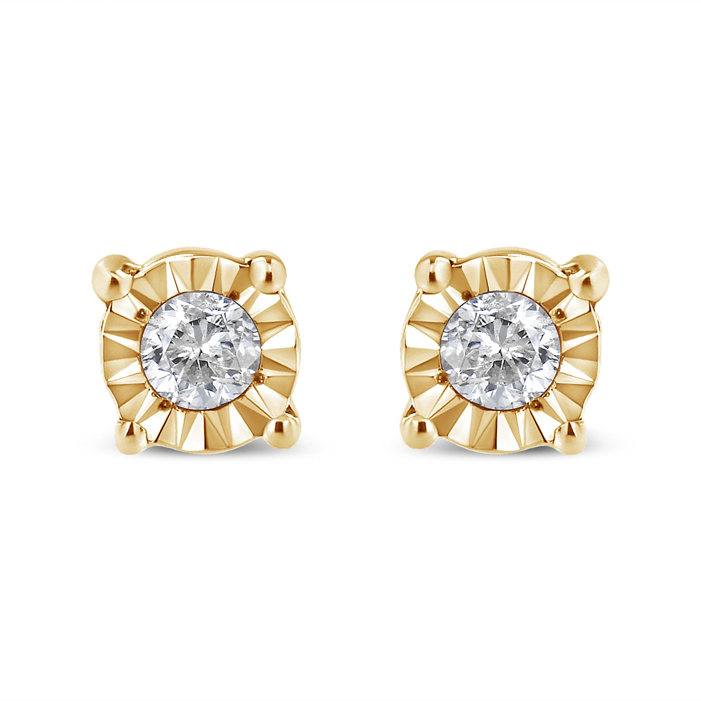 10K Yellow Gold Plated .925 Sterling Silver 1/10 Cttw Round Brilliant-Cut Diamond Miracle-Set Stud Earrings (J-K Color, I3 Clarity)