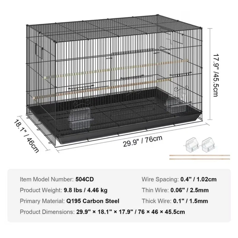 30" Bird Enclosure, Durable Metal Cage for Small Parrots, Budgies, Lovebirds, and Canaries, Includes Mobile Stand and Tr