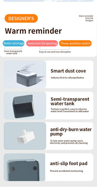 Wireless Charging Battery Driven 304 Stainless Steel Cat Automatic Induction Pet Water Fountain