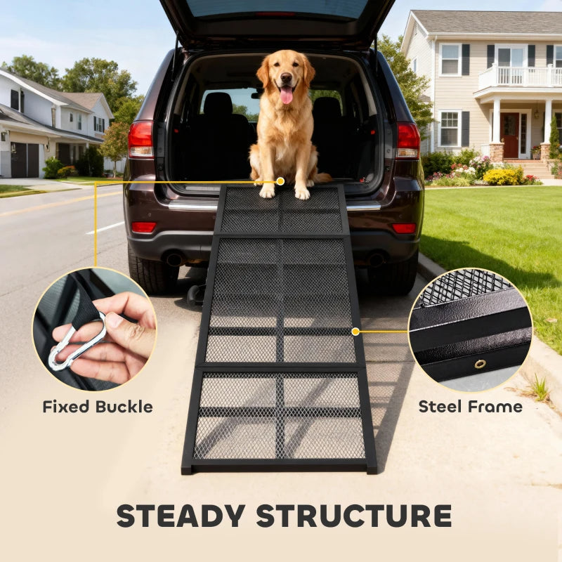 PawHut Dog Car Ramp, Extra Long And Wide, Non-Slip Surface, Folding Portable Pet Ramp For Large, Small & Senior Dogs