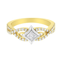10K Two Tone Color 2/3 Cttw Diamond Kite and Twist Shank Ring (H-I Color,SI2-I1 Clarity)