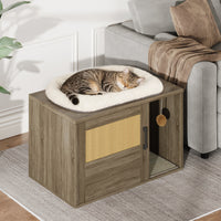 Cat Litter Box Enclosure Furniture Cabinet Odor Control With Scratching Pad Wooden Cat House Side End Table For Living R