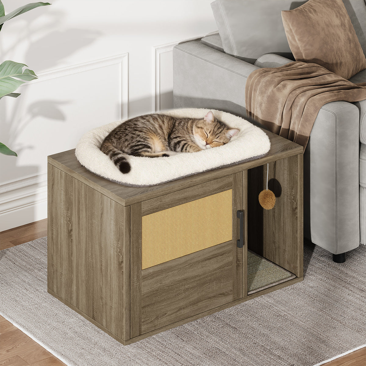 Cat Litter Box Enclosure Furniture Cabinet Odor Control With Scratching Pad Wooden Cat House Side End Table For Living R
