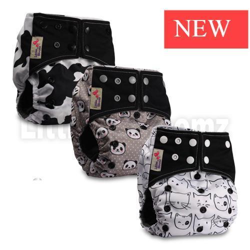 Modern Luxury Printed Washable Real Cloth Pocket Nappy,3 nappies/diapers Set For Girls and Boys Baby In Elegant Style - BIG FRENCHIES