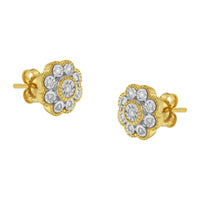 14K Yellow Gold Plated .925 Sterling Silver 1/6 Cttw Miracle-Plate Set Diamond Floral Stud Earrings (I-J Color, I2-I3 Clarity)